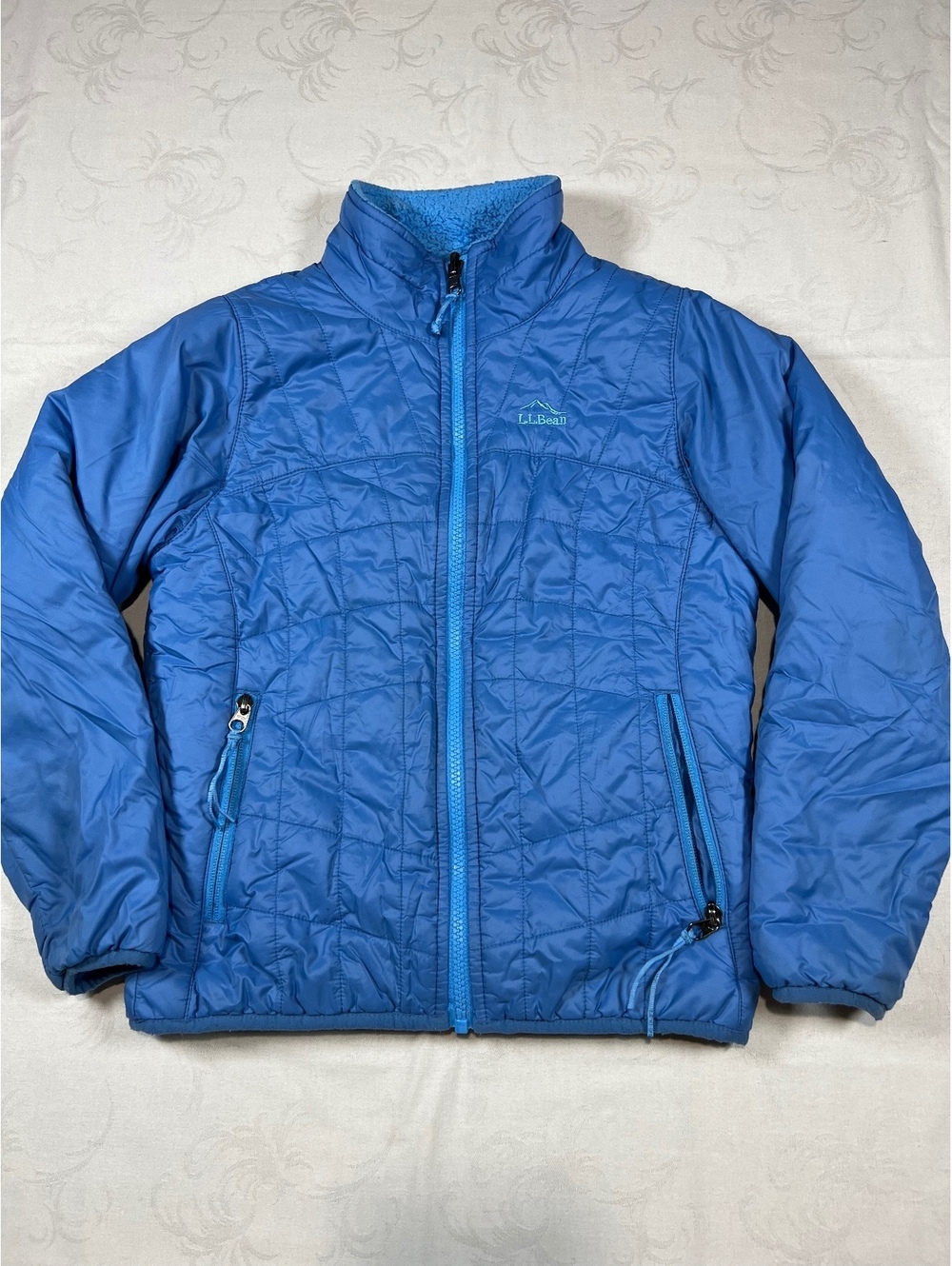 L.L.Bean Kids Blue Reversible Jacket Rainproof and Sherpa Fleece Warm Size 8